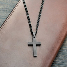 Load image into Gallery viewer, Black Titanium Steel Cross Necklace/ Black Chain Pendant Necklace