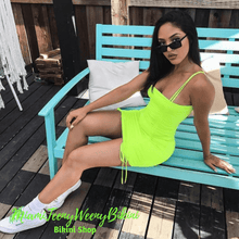 Load image into Gallery viewer, Neon Pleated Spaghetti Strap Club Dress
