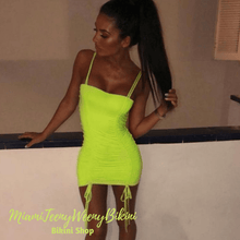 Load image into Gallery viewer, Neon Pleated Spaghetti Strap Club Dress