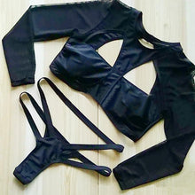 Load image into Gallery viewer, Black Long Sleeve Mesh High Cut Out Bikini