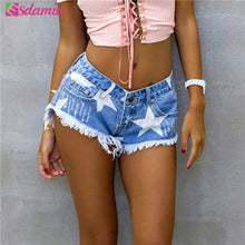 Load image into Gallery viewer, Frayed Tassel Low Waist Star Denim Shorts