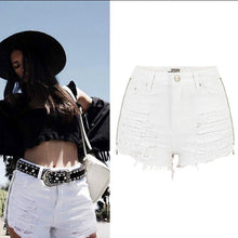 Load image into Gallery viewer, High Waist Side Zipper Star Embroidery White Shorts