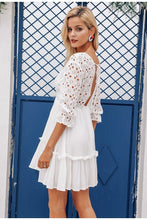 Load image into Gallery viewer, Pleated Ruffled Cotton Embroidery Lace Up Summer Dress