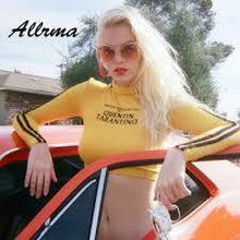 Load image into Gallery viewer, Quentin Tarantino Crop Top/ Side Stripe Long Sleeve Turtleneck/ BodySuit