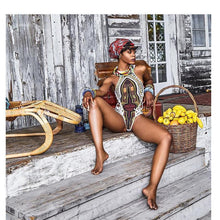 Load image into Gallery viewer, African Floral Print Thong One Piece Bikini
