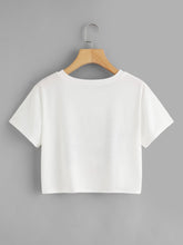 Load image into Gallery viewer, USA Flag Print White Crop Tee
