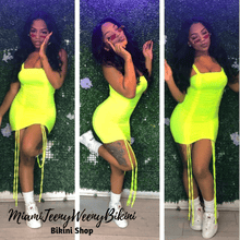 Load image into Gallery viewer, Neon Pleated Spaghetti Strap Club Dress
