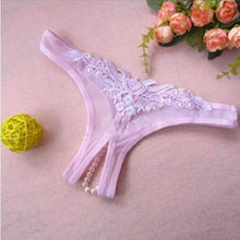 Load image into Gallery viewer, Lace G-String Crotch less Pearls Thong Panties
