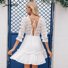 Load image into Gallery viewer, Pleated Ruffled Cotton Embroidery Lace Up Summer Dress
