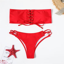 Load image into Gallery viewer, Lace Up Red Brazilian Bikini
