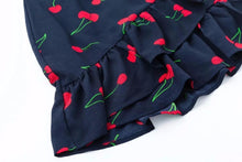 Load image into Gallery viewer, Vintage Cherry Print Ruffles Zipped Back Mini Dress
