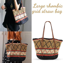 Load image into Gallery viewer, Geometric Pattern Straw Beach Bag
