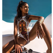 Load image into Gallery viewer, African Floral Print Thong One Piece Bikini
