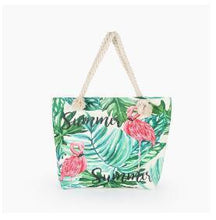 Load image into Gallery viewer, Hot Flamingo Printed Canvas  Beach Bag
