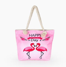 Load image into Gallery viewer, Flamingo Printed Canvas Beach Bag
