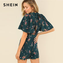Load image into Gallery viewer, Floral Print Plunge V Neck Flounce Sleeve Belted Ditsy Romper
