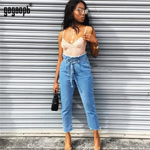 Load image into Gallery viewer, Elastic High Waist Loose Cotton Denim Jeans

