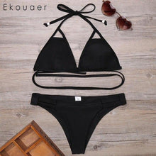 Load image into Gallery viewer, Black Backless Triangle Cut Bikini Set

